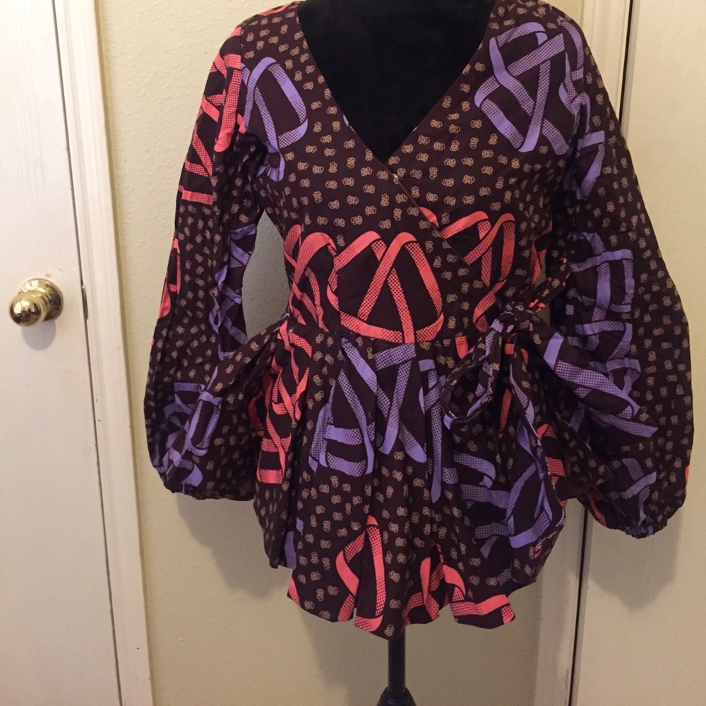 Peplum top long puff sleeves